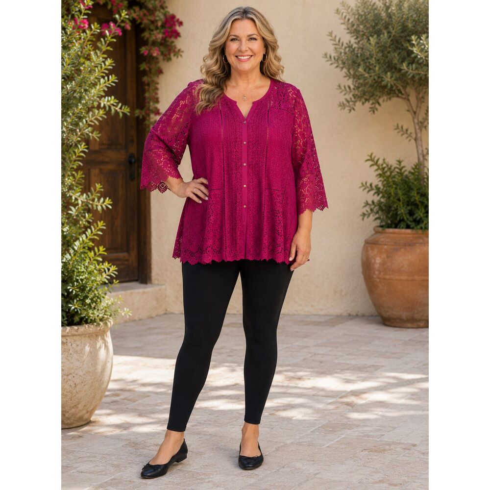 Lucky Brand Lace Mix Crochet Boho Tunic Blouse Wild Current Plus 2X